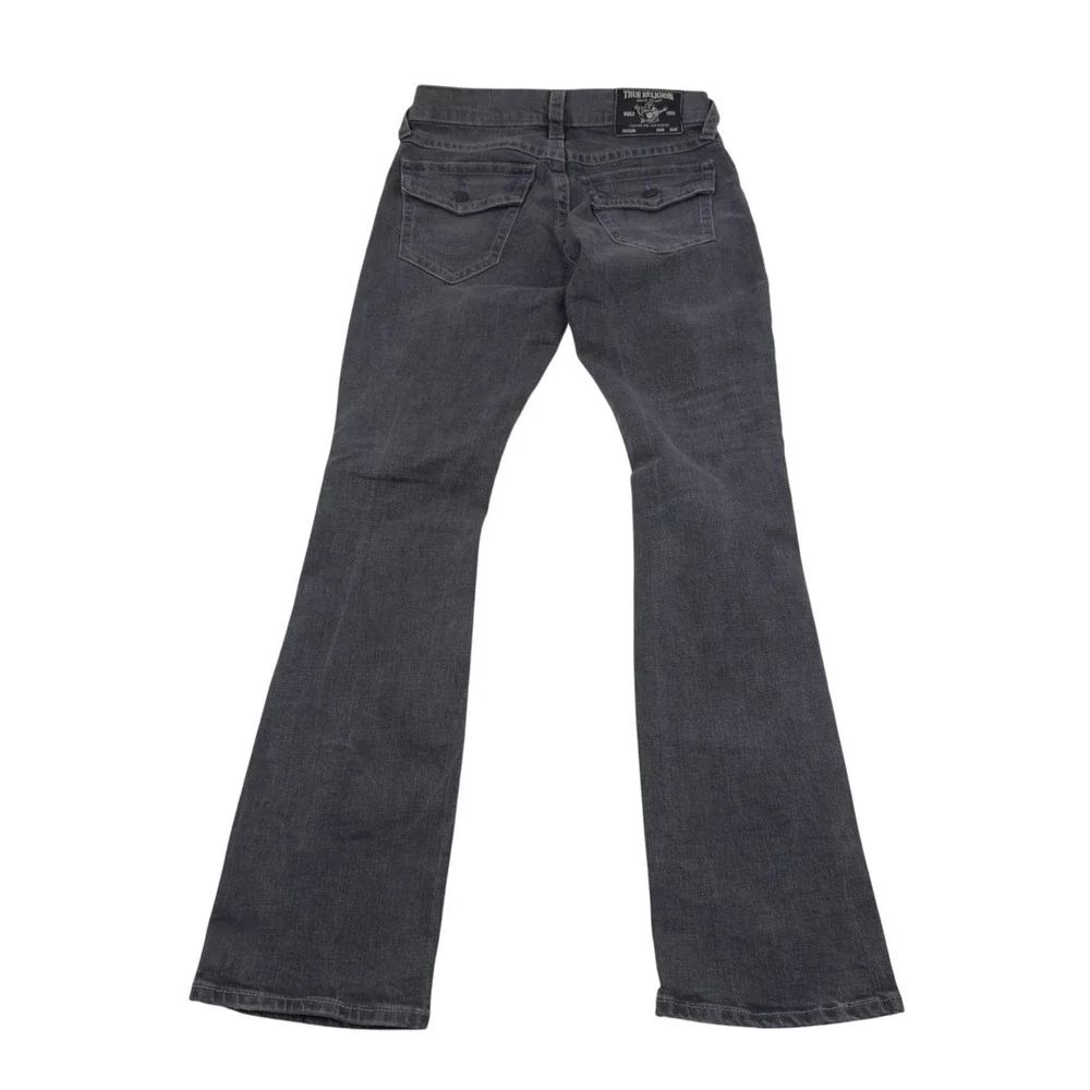 True Religion‎ Ricky Jeans Relaxed Straight Black Distressed Purple Stitch 30x35